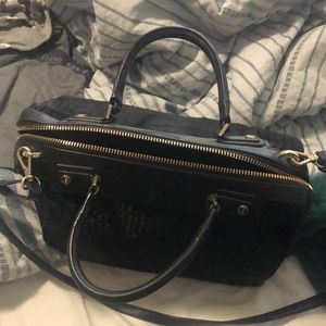 Black leather fur crossbody purse